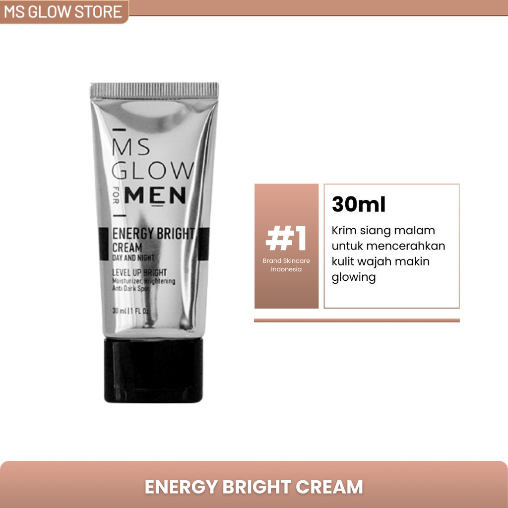 Ms Glow Men Krim Wajah Kusam Cowok MS Glow For Men Energy Bright Cream Pemutih Wajah Glowing Pria