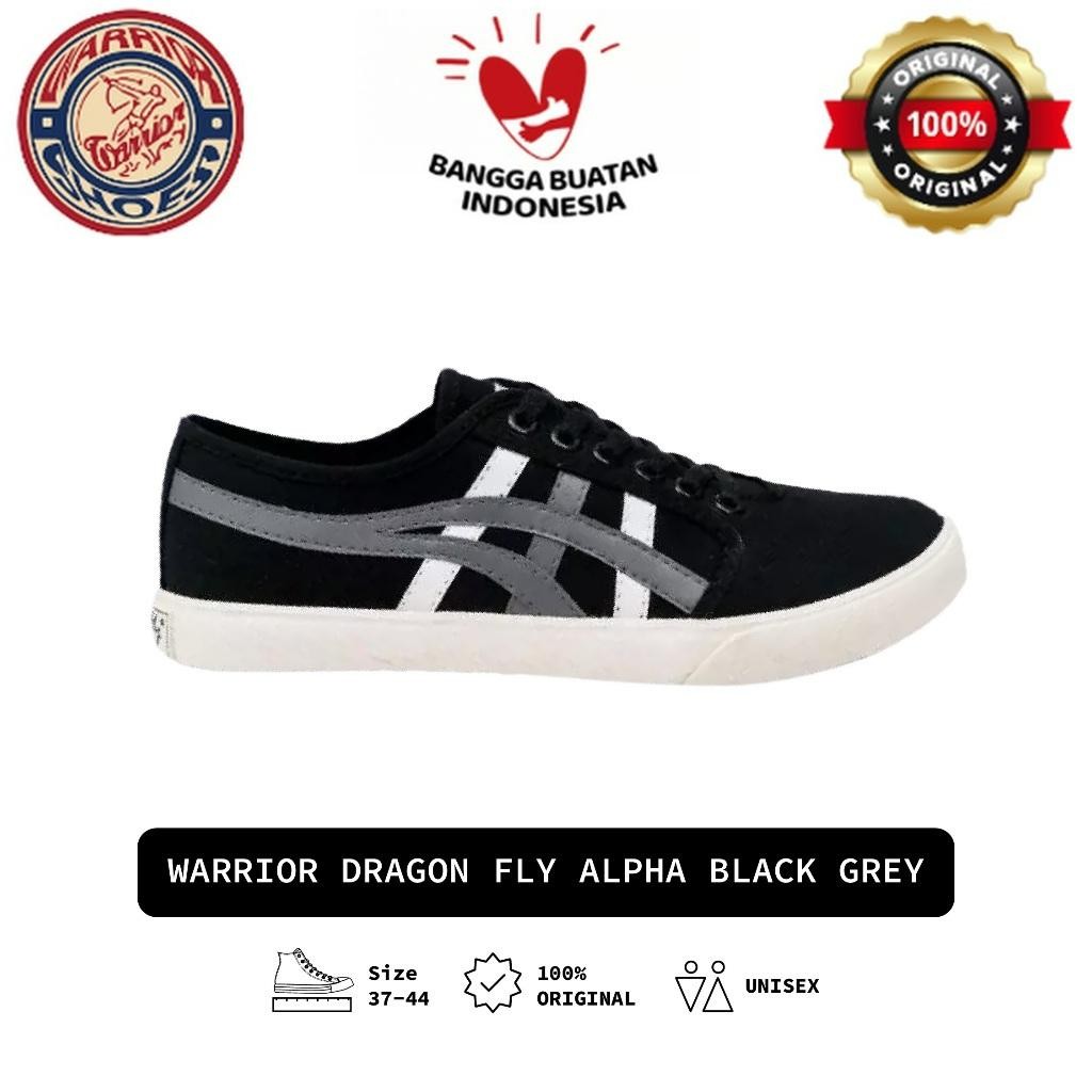 Warrior Dragon Fly Alpha Black Grey Sepatu Kasual Canvas Pria Wanita Original