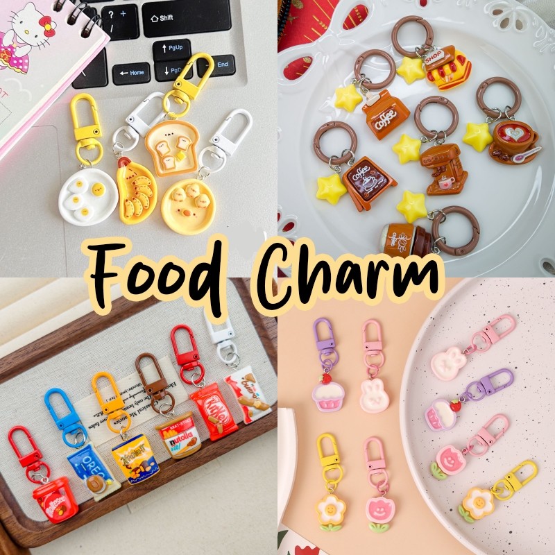 [Gongjin] Charm FOOD Cute Kecil Gantungan Kunci Snack Makanan Kopi Telur Tas Lucu