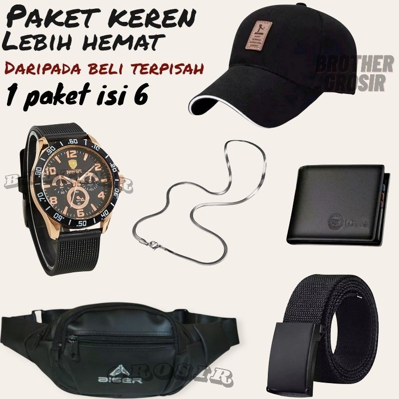 (Promo Paket Istimewa Pria Keren Combo Star Pria Terbaru ) 6 In 1/Jam Tangan Pria Keren Beli Jam Tan