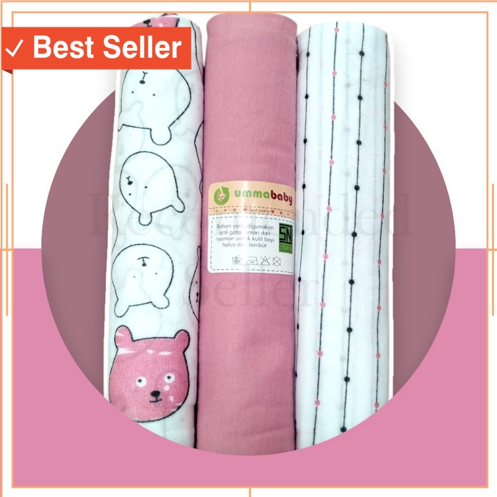 Termurah Fashion anak Bayi Lengkap / ummababyshop 3pcs Bedong Bayi Polos Motif Lucu SNI 110x90 Lembu