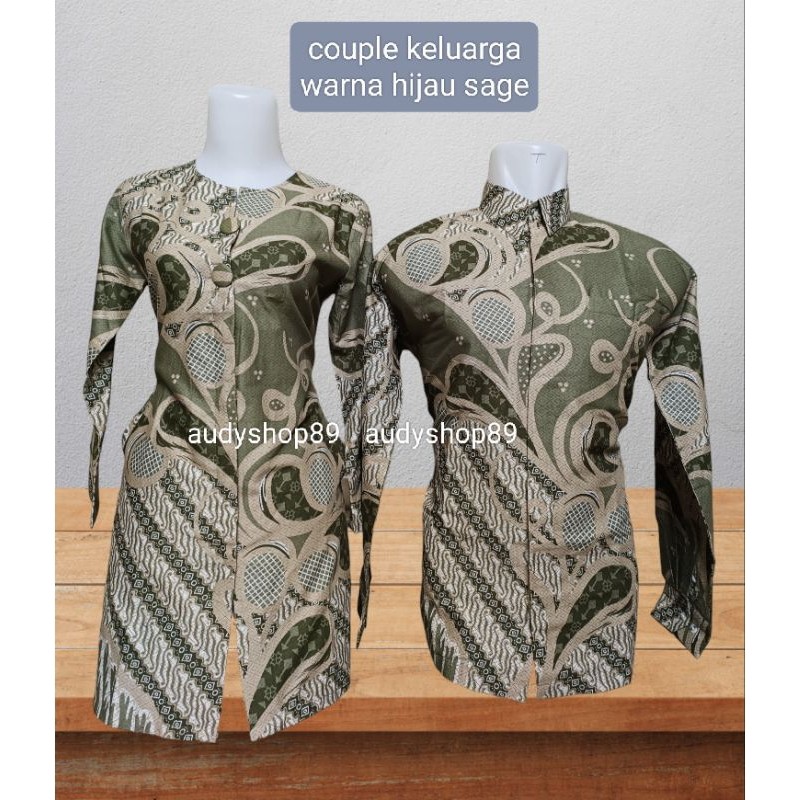W Store - Couple Batik Ayah & Anak  Warna Hijau Sage
