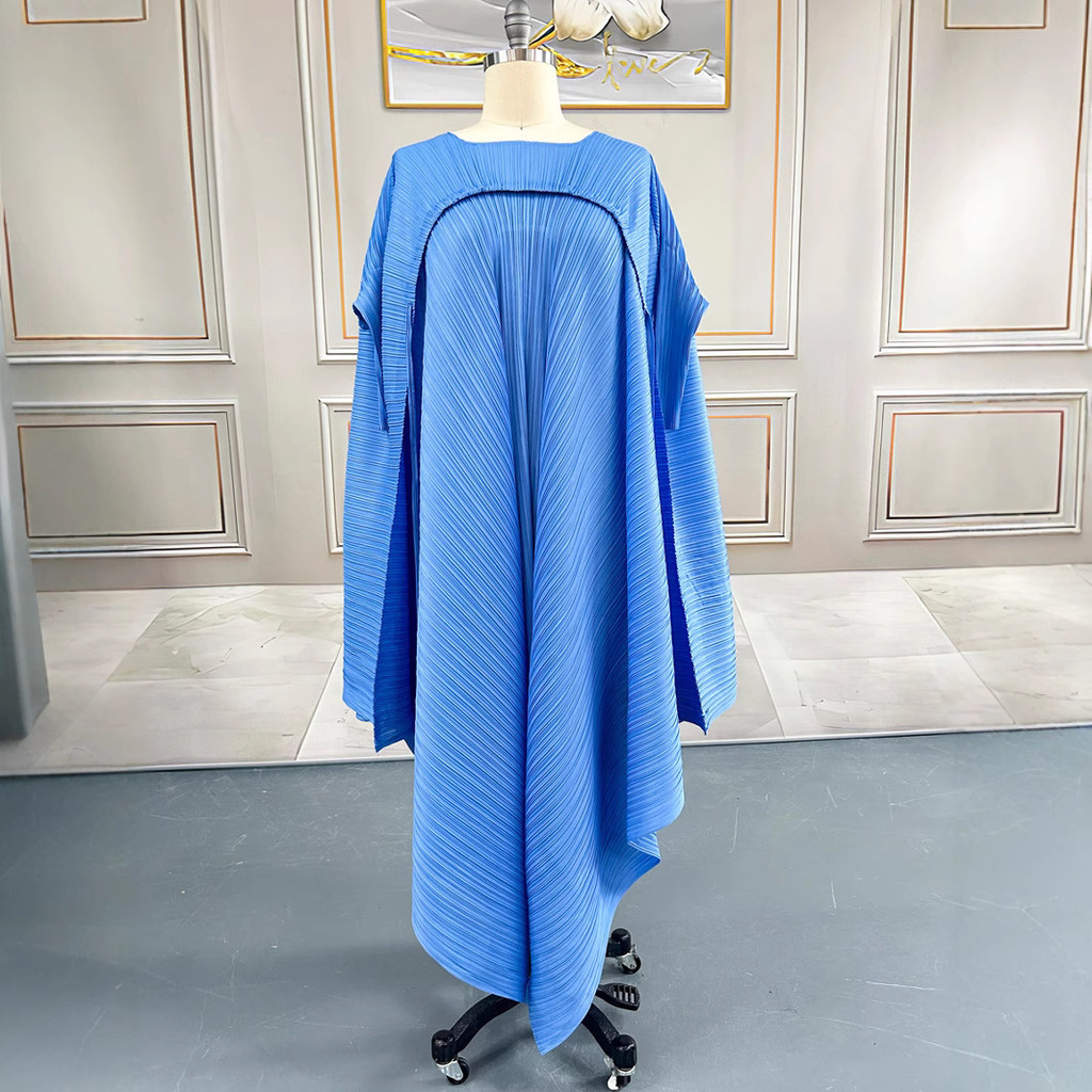Large size women's pleated dress, casual pleated long sleeved pleated long skirt, pleated long dress