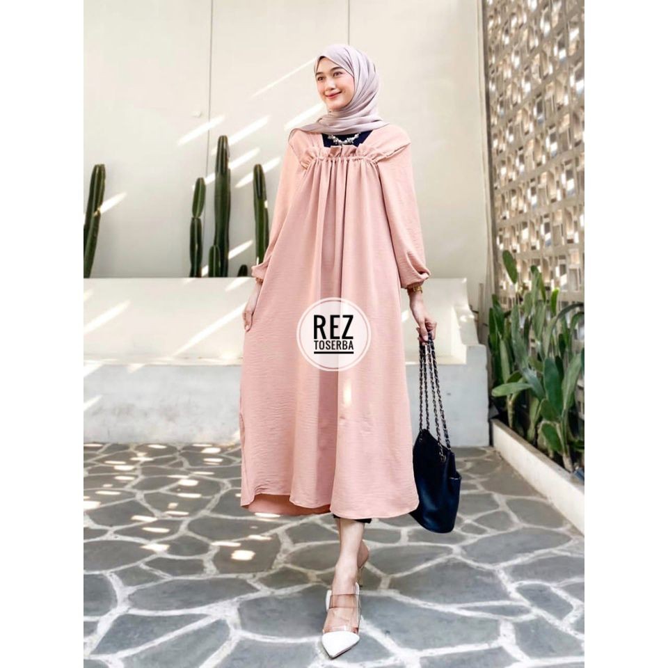 Daster Gamis Fuji Crinkle / Gamis Daster Crinkle Airflow / Dress Lengan Panjang Trendy