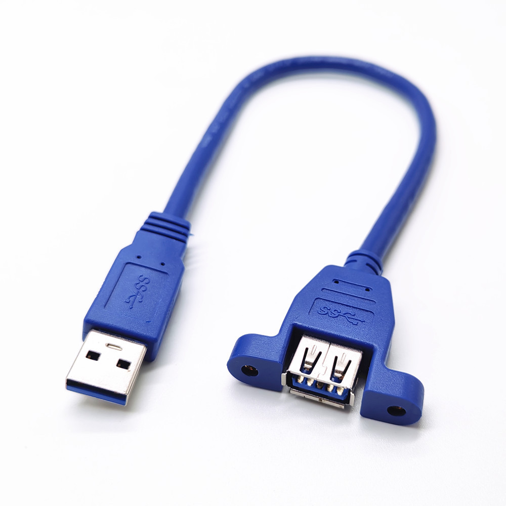 USB 3.0 Male to Female Extension Cable with Screw Hole Can Lock Panel Mount Cable for PC Laptop