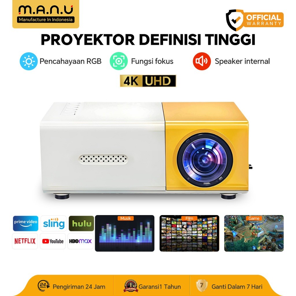 GigaByte Store MANU YG300 Proyektor Mini Portable Hp Android 4K HDMI Led Mini Proyektor Home Theater