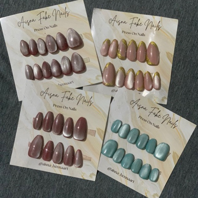 Cat Eye Fake Nail Gel Polish Viral Gopekceng | Kuku Palsu Warna | Kuku Palsu Aesthetic Murah | Nail 