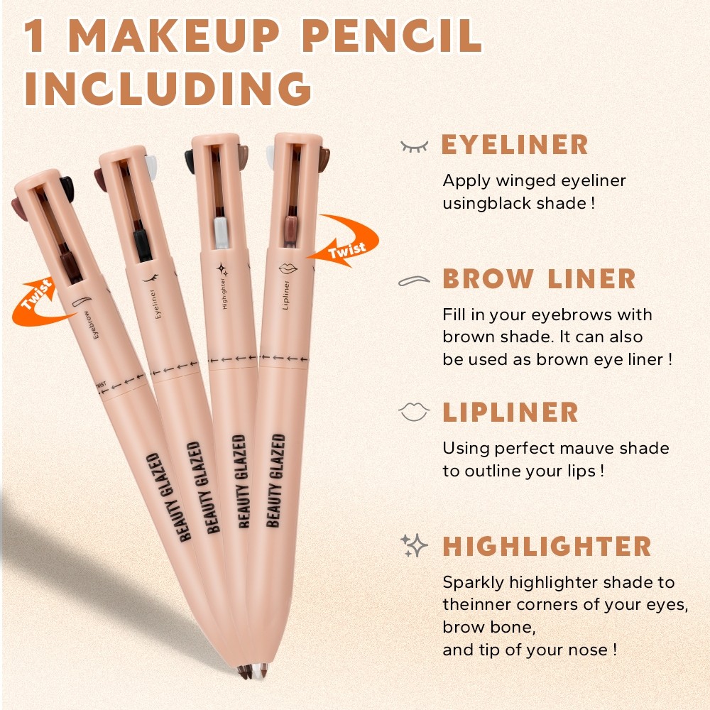 BEAUTY GLAZED 4-IN-1 MAKEUP PEN Pulpen Makeup Eyebrow Pencil Alis Pensil alis Highlighter Lipliner L