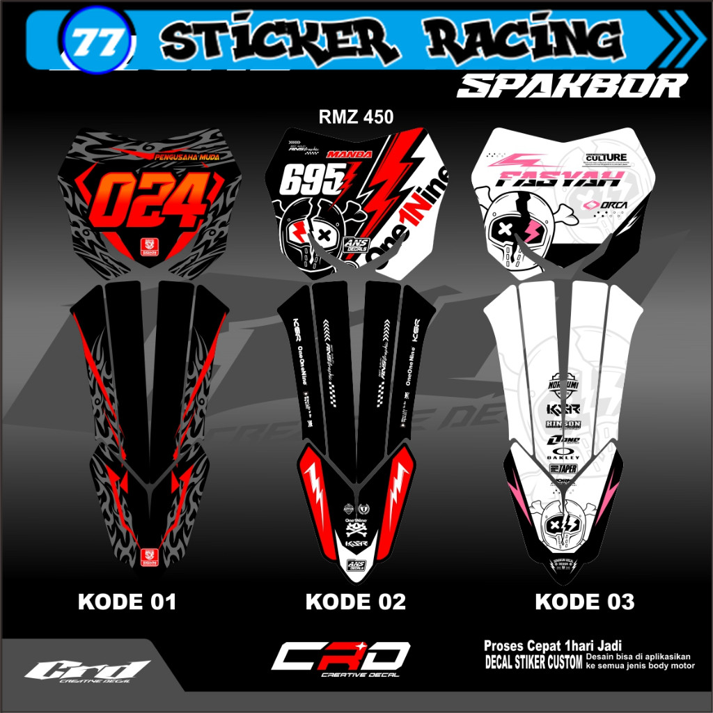 Stiker Papan Nomor Dan Sticker Spakbor Depan Rmz 450 Spakbor Rmz New Stiker Decal Papan Nomer Rmz 45