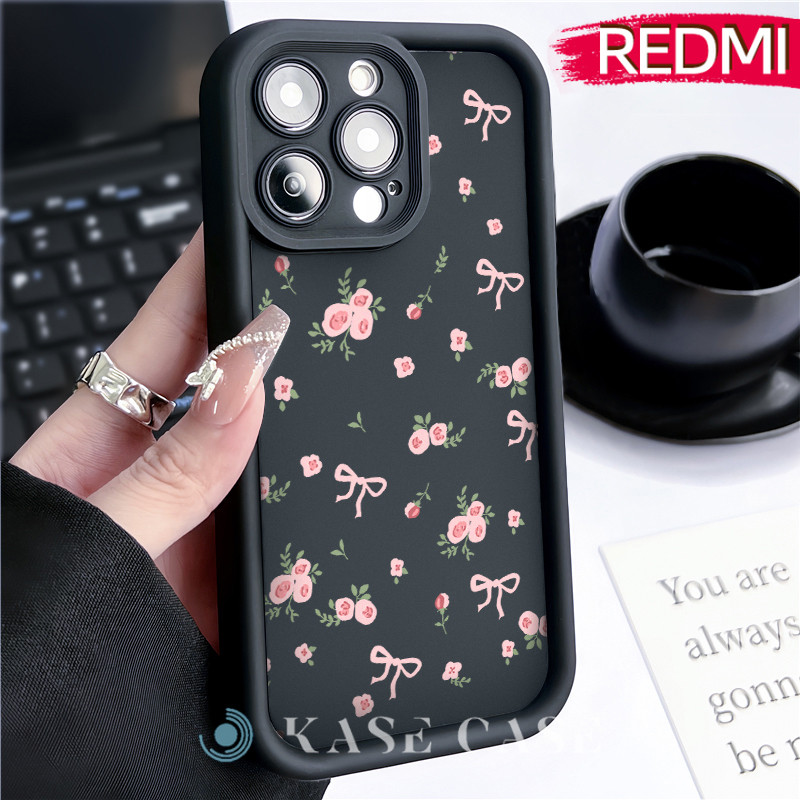 Estetik Flowers Silicone SoftCase Redmi NOTE 13 Pro Redmi 12 13C Xiaomi-POCO-M4 Pro Soft Polos Hitam