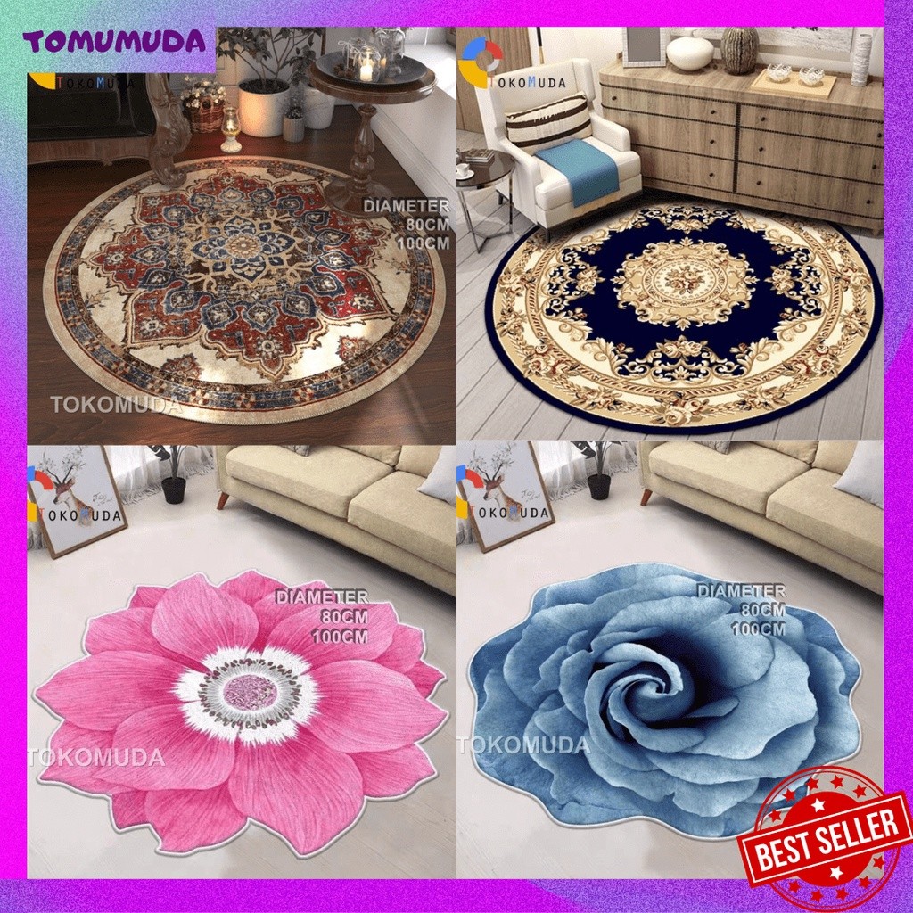 TOMUMUDA Karpet Bulat Polyster Diameter 100Cm Dan 80Cm/Karpet Bulat Aestetik /Karpet Bulat Modern lw