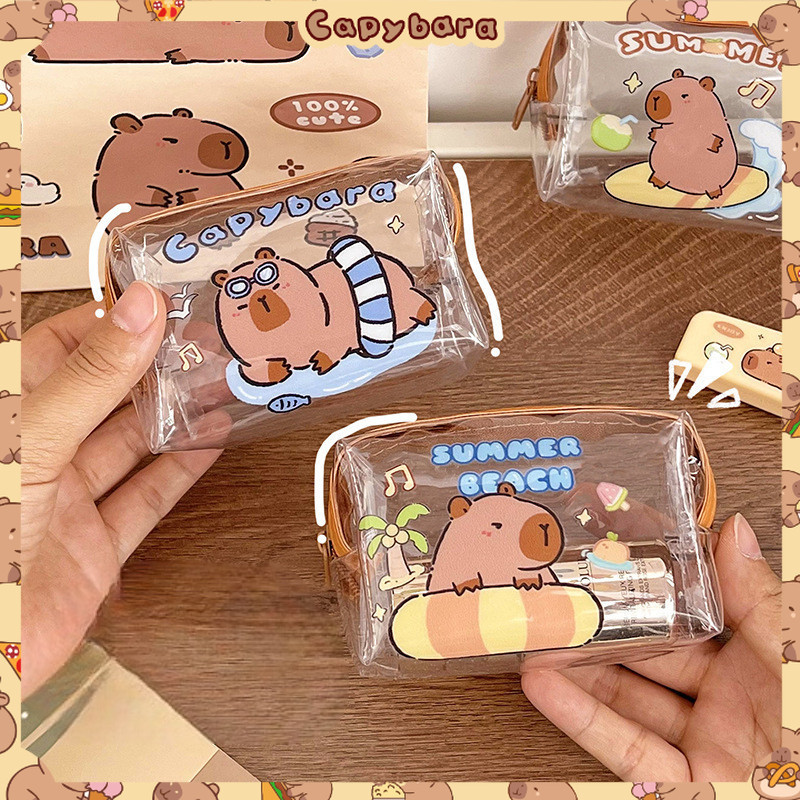 CAPYID Pouch Mini Capybara Transparan Dompet Kecil Kapibara Resleting Sekolah Kantor S-PC016