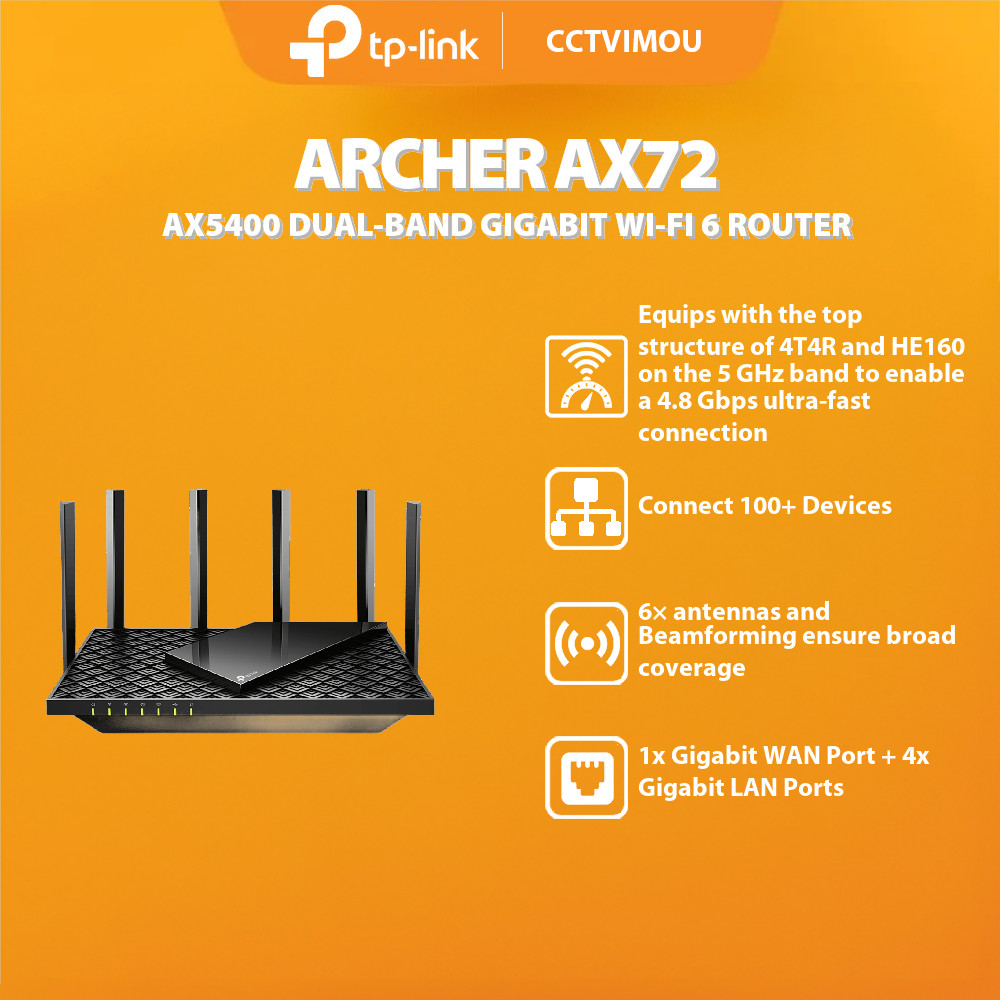 TP-LINK ARCHER AX72 AX5400 DUAL-BAND GIGABIT WI-FI 6 ROUTER