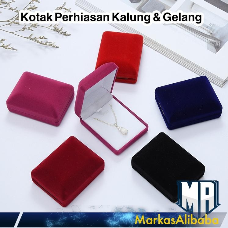 Box Kotak Kalung Persegi Panjang Merah Tempat Perhiasan Kalung Gelang emas