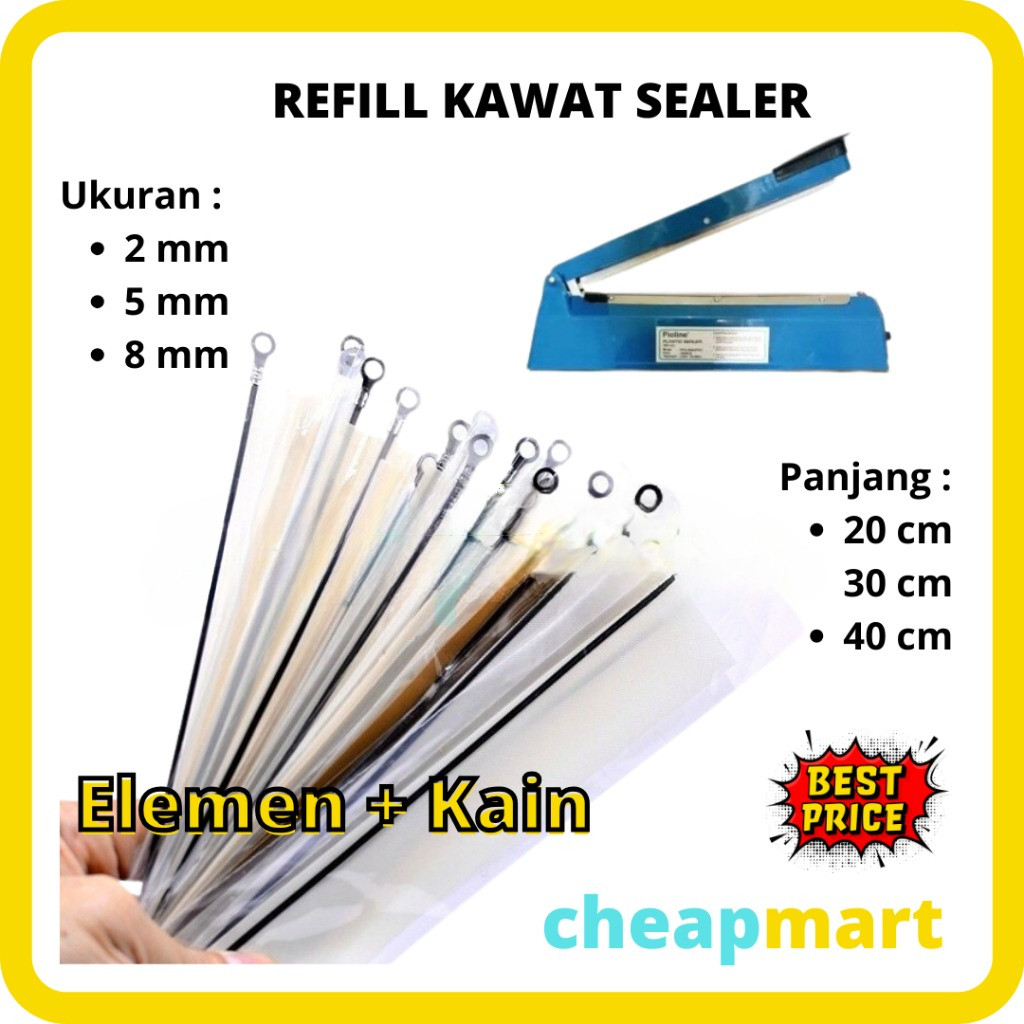 LEBAR 8MM/5MM Kawat / elemen + kain Sealer / Las press plastik 20cm / 30 cm