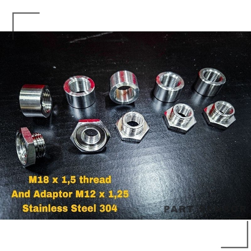 Baud Mur Sensor AFR Knalpot Stainless Steel 304 M18 X1,5 mm dan Adaptor M12x 1,25 mm