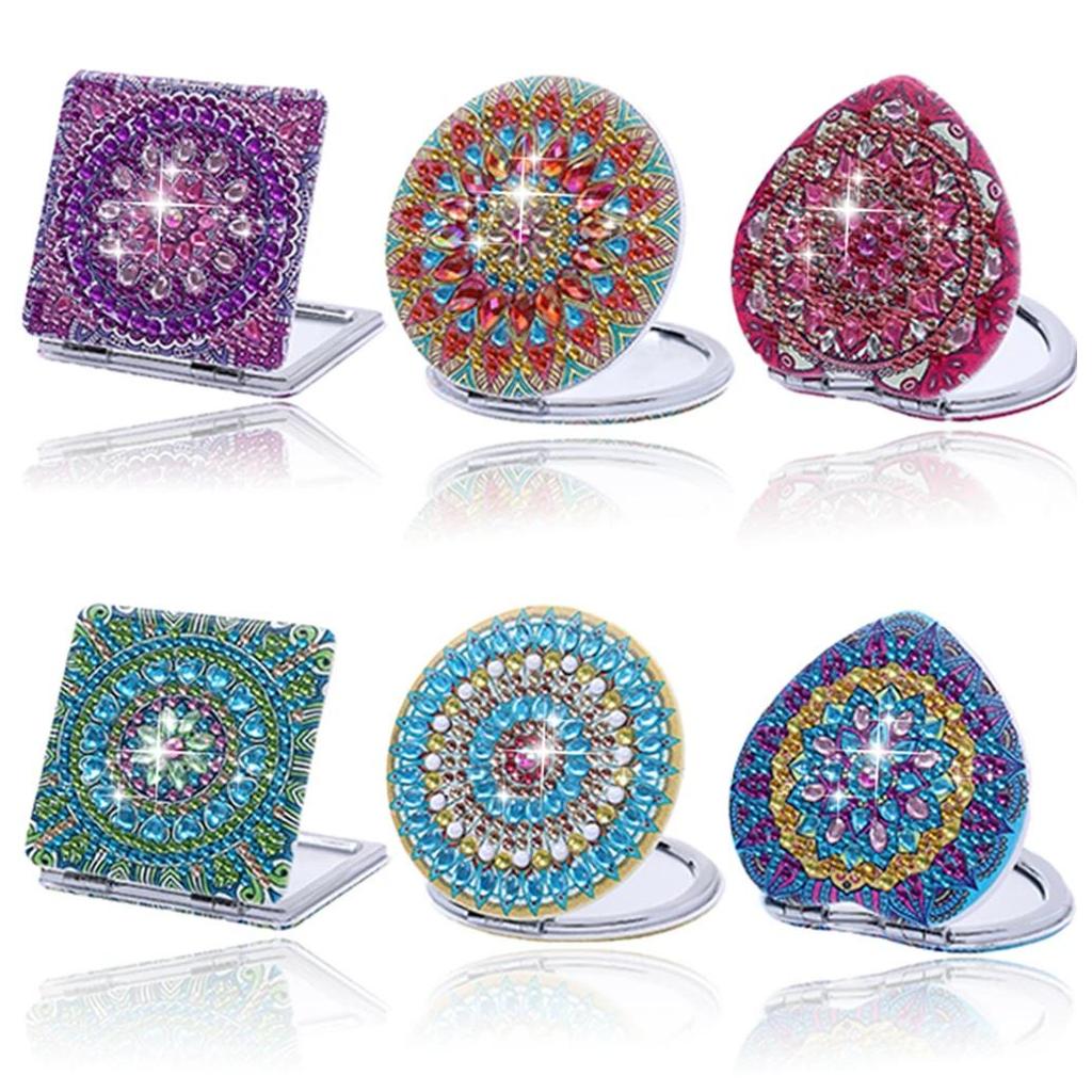 1pc/Set Y Mandala amond Art Compact Mirror Leather Portable Fog Mirror Kit amond Painting Pocket Mir