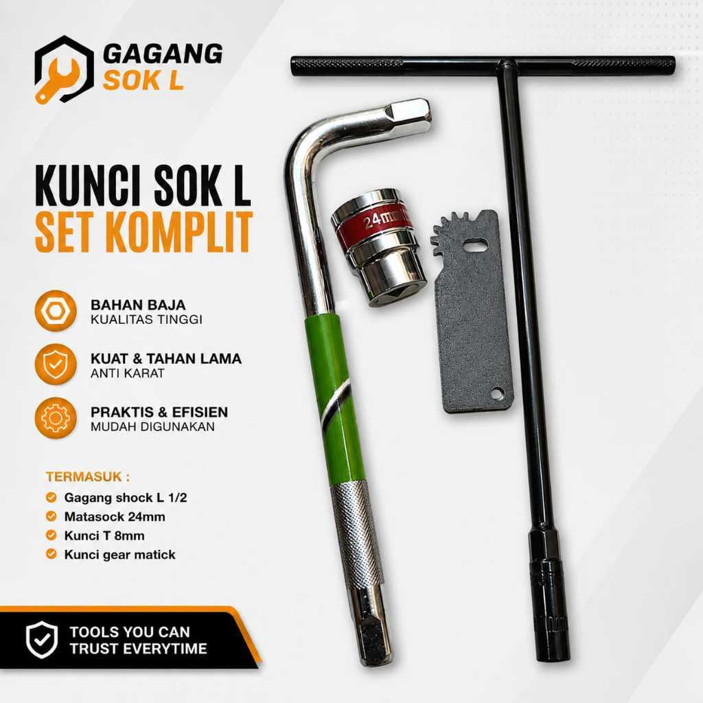PAKET LENGKAP KUNCI PEMBUKA ROLLER MATIC PENAHANAN GIGI GEAR STATER MATIC + MATA SHOCK 24MM + GAGANG