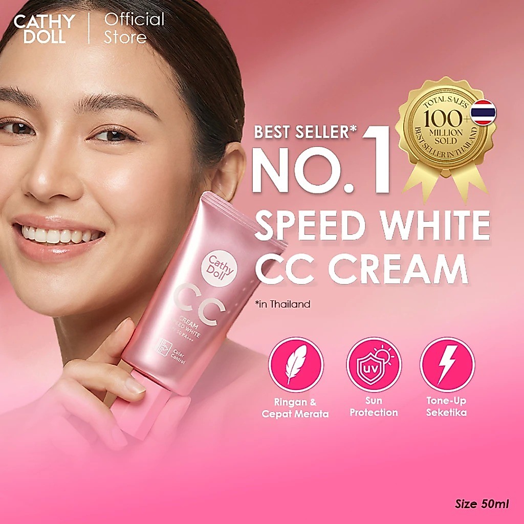 BUY 1 GET 3 - CATHY DOLL Speed White CC Cream SPF 50+++ 50ml - Tone up Effect | CC Cream Tone Up yan