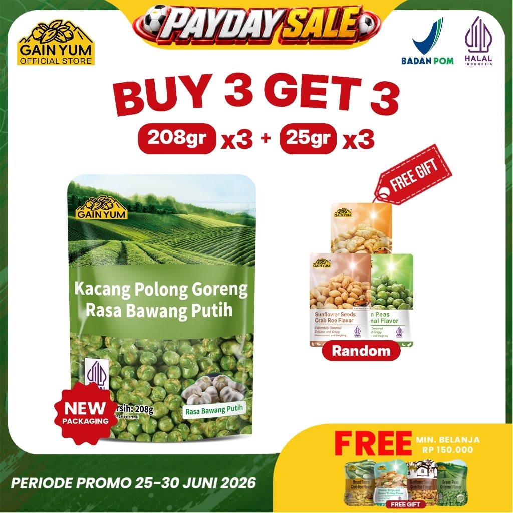 Gain Yum - Kuaci Kupas Kacang Polong 208g Kacang Campur 208g