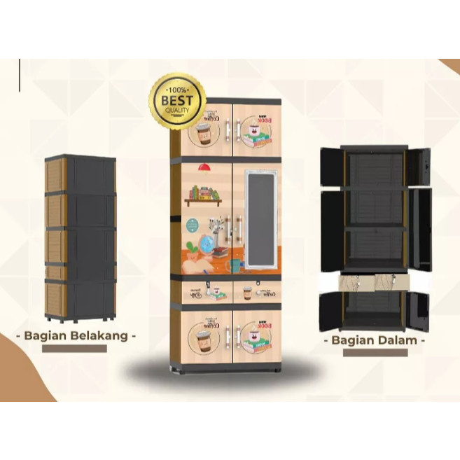 Naiba Pro 9684 / 9674 -  Lemari Plastik Naiba FIT Jumbo Kaca MIROR + Kunci FULL RAK | Cabinet Jumbo 