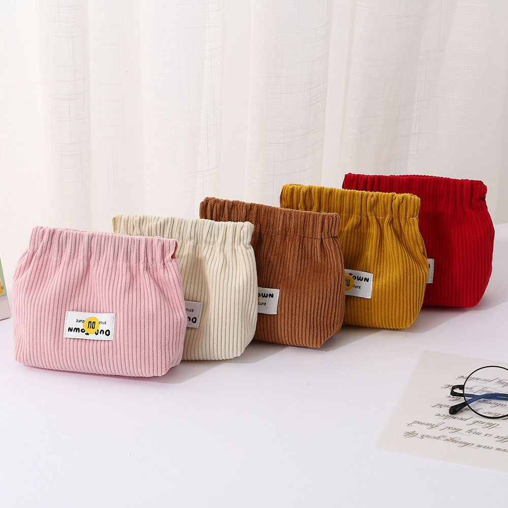T6844 Tas Makeup Mini / Pouch Dompet Solid Bahan Corduroy / Lipstick Koin Magnet Serbaguna / Pouch T