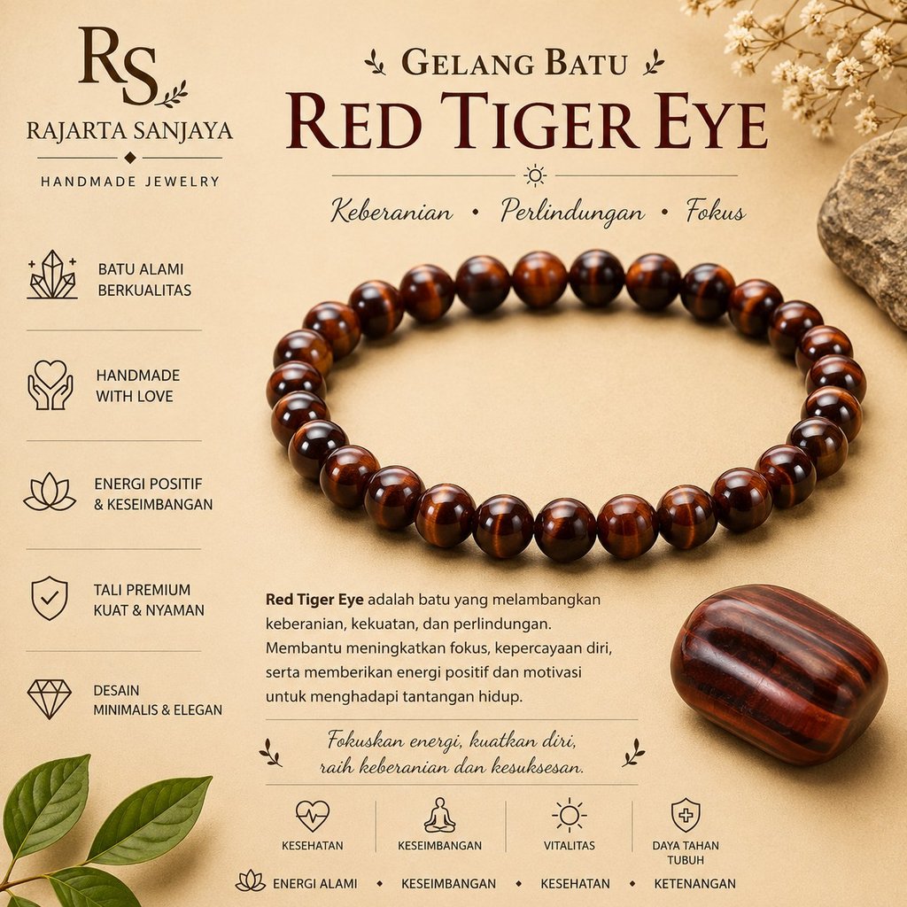 Gelang Batu Red Tiger Eye 6mm