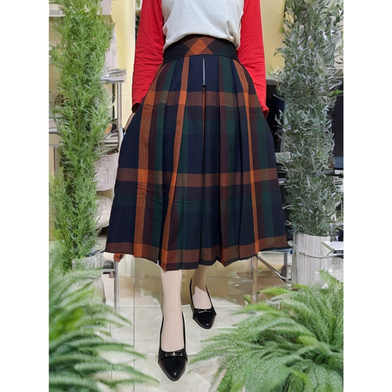 ROK WANITA FLANEL 7/8 MIDI TARTAN / ROK PAYUNG / ROK PAYUNG KOTAK