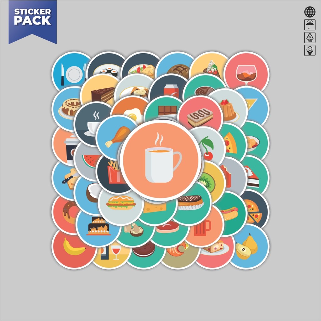 

[100PCS]Stiker Pack Stiker Ikon Datar Makanan Aesthetic Vinyl Anti Air Dekorasi Sticker Laptop Buku Journal Koper Helm Casing HP Gitar Helm Skateboard