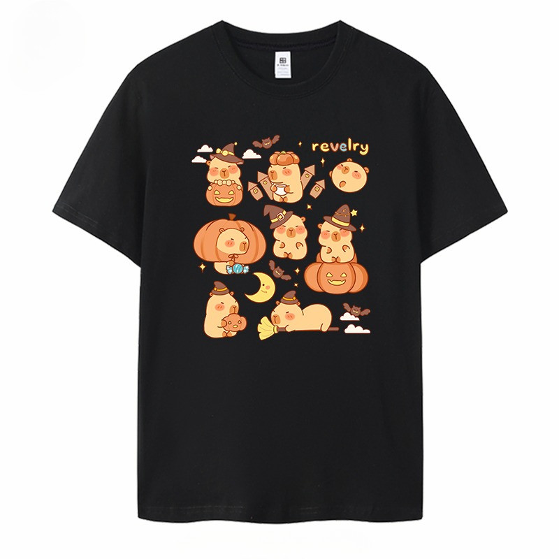 Halloween Capybara lengan pendek Capybara kartun Capybara T-shirt musim panas baru ukuran besar Hall