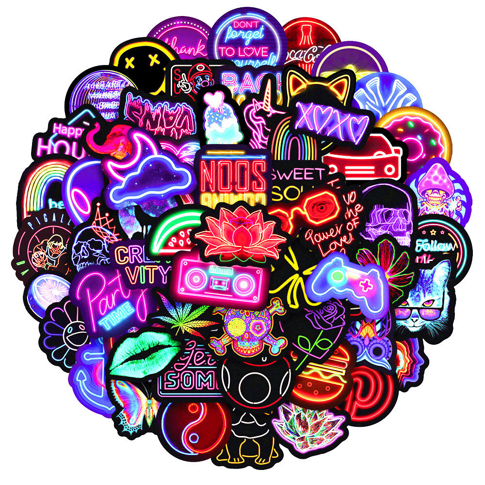 

100PCS Neon Cool Cartoon Personality Graffiti Creative Stickers Refrigerator Computer Table Car Skateboard Waterproof Decoration