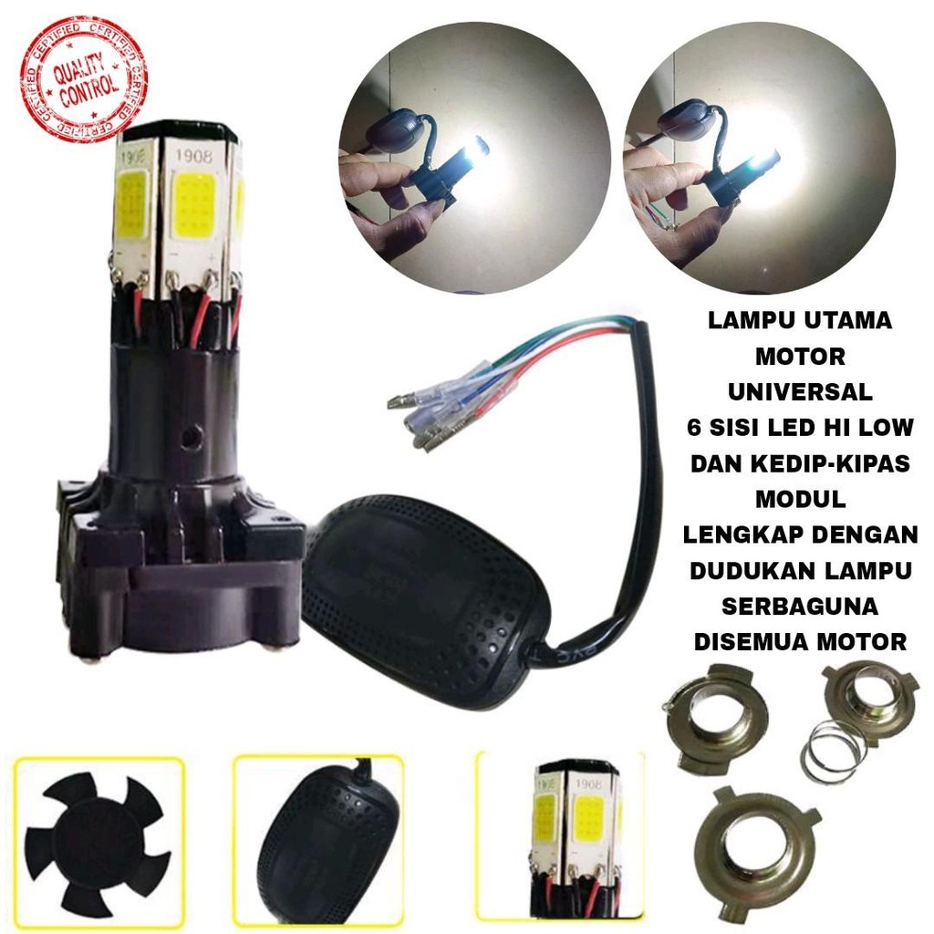 LAMPU MOTOR LED 6 SISI HI LOW DAN KEDIP/LAMPU UTAMA MOTOR LED 6 SISI KIPAS CAHAYA PUTIH SUPER TERANG