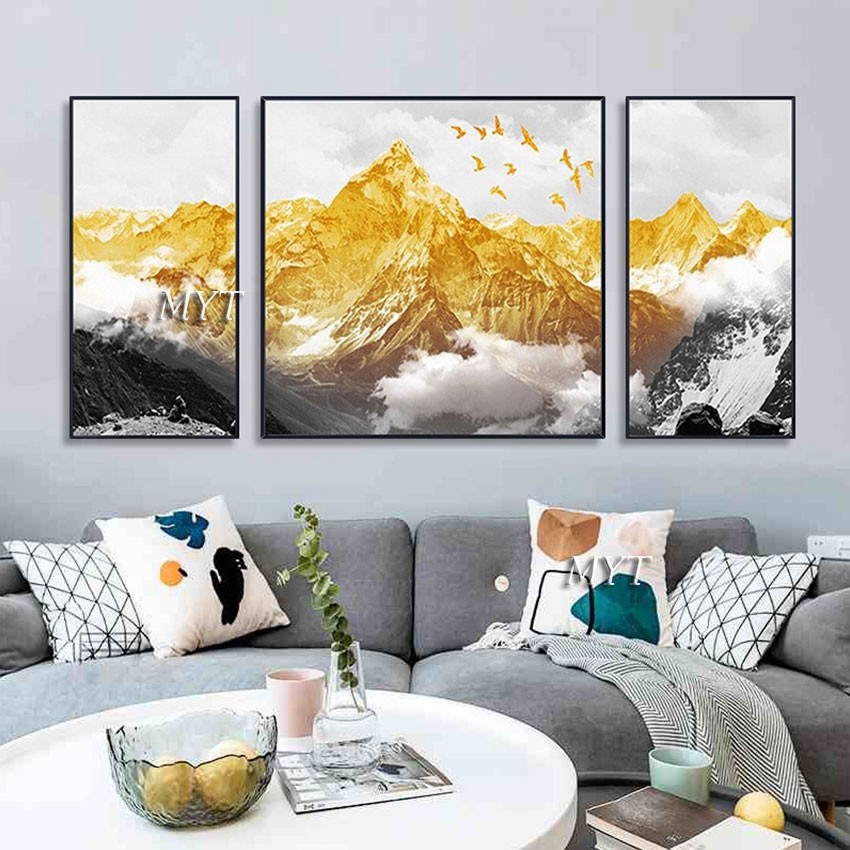 

Hand-painted Magnificent Golden Hill Beautiful Scenery Paintings 3 Panel Canvas Custom Artwork Home Decoration Craft Frameless