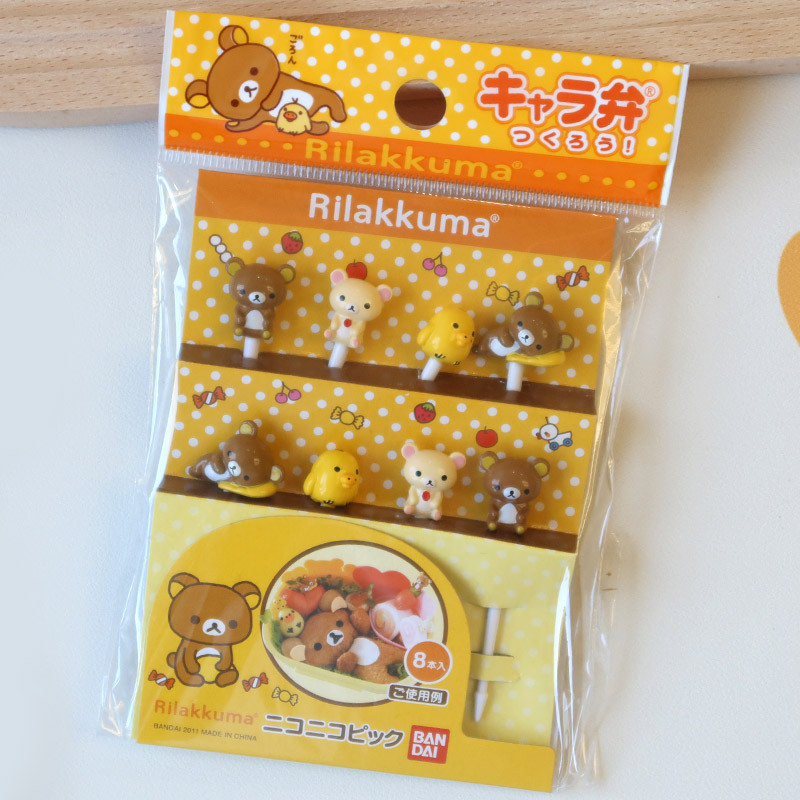 

8/10Pcs Sanrios Anime Rilakkuma Plastic Sandwich Sign Kids Cute Fruit Fork Set Party Snack Forks Hello Kittys Festival Supplies