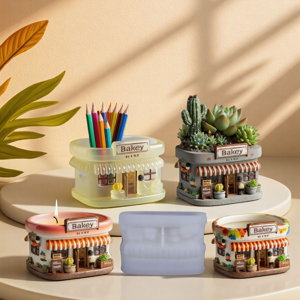 Cottage-Style Silicone Mold Set Scented Candle Vase & Storage Jar for Cement Planter, DIY Home Decor