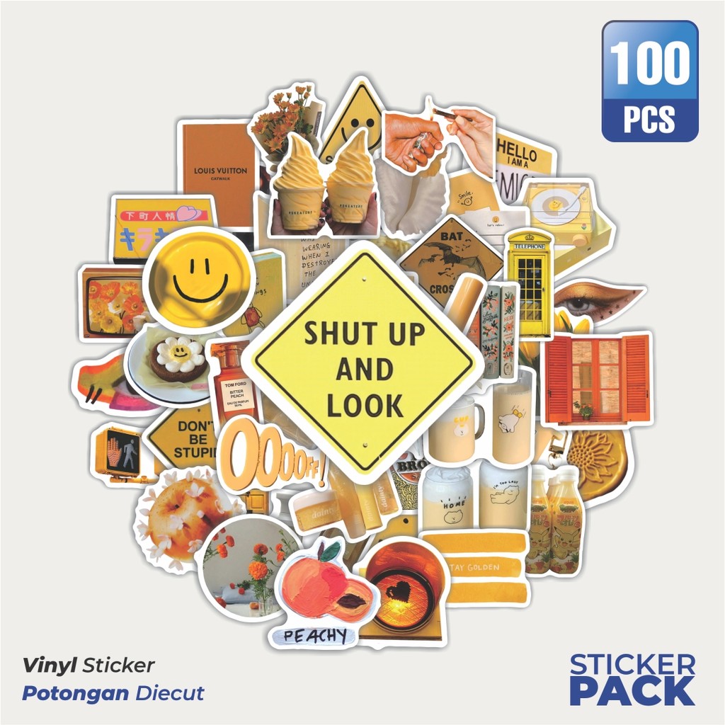 

Super Hemat! 100 PCS Stiker Aesthetic Retro Yellow Vintage Waterproof Aesthetic- Untuk Laptop, Motor, dan Helm - Paper Stationery Pack