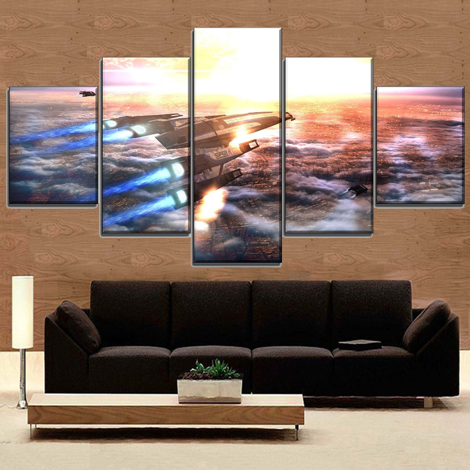 

No Framed Mass Effect Game Normandy SR-2 5 Pcs Canvas Picture Print Wall Art Canvas Painting Wall Decor for Living Room