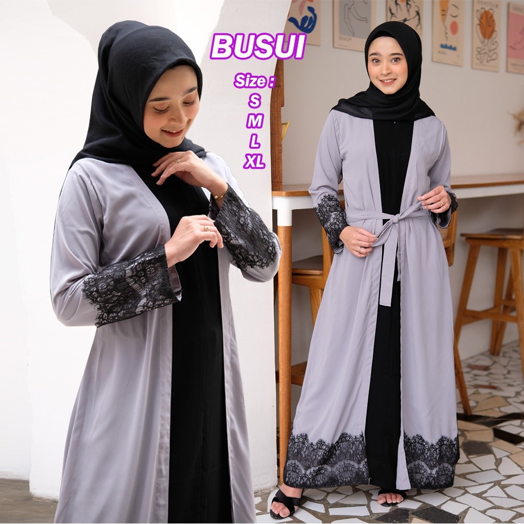 Galeri Abaya / Baju Gamis Abaya Istanbul Jetblack Kombinasi Brukat Busui Resleting Depan