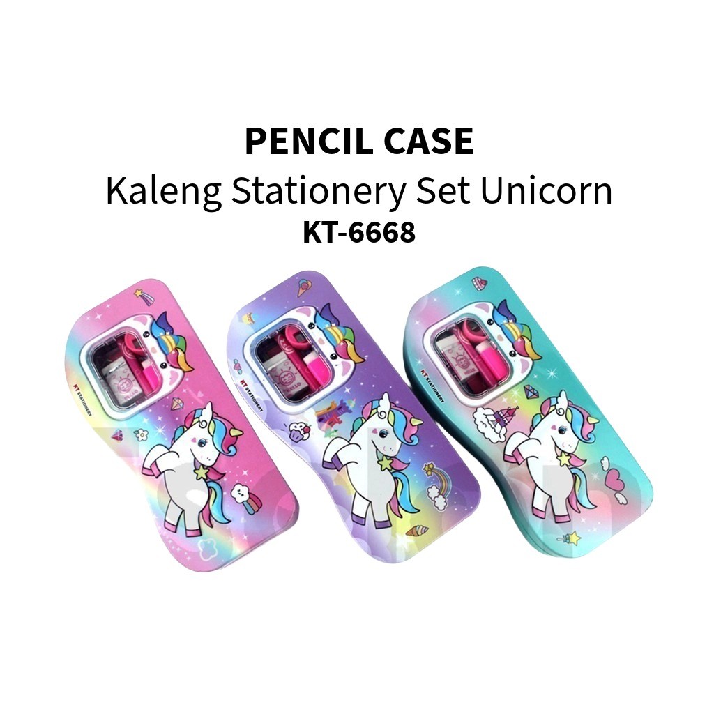Kotak Pensil Kaleng SET KT6668 UNICORN / Tempat Pensil + White Board