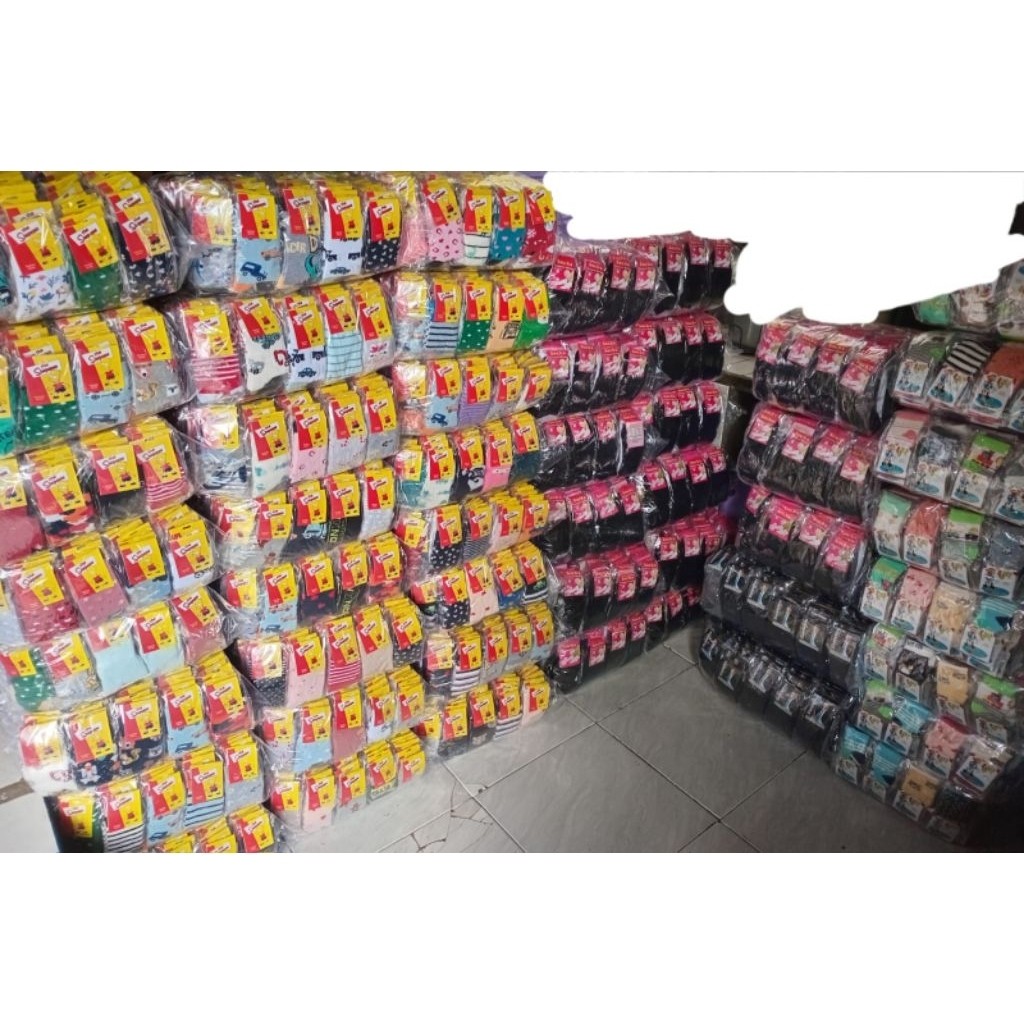 JOVSHOP (Grosir) isi 120 pasang  kaos kaki anak² TK SD motif & polos, kaos kaki paket usaha isi 10 L