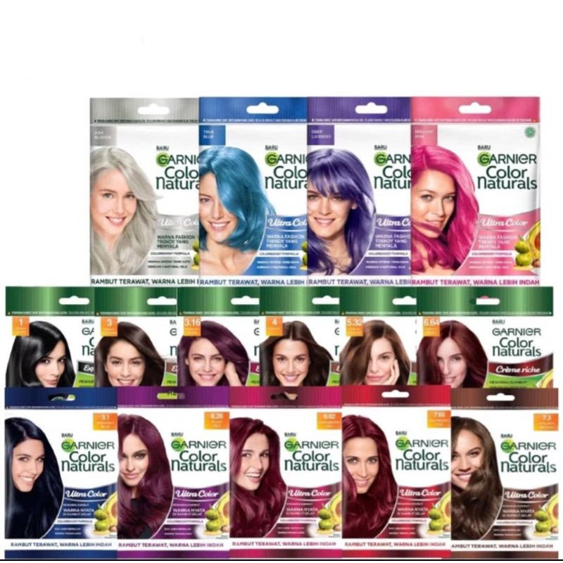 GARNIER Hair Colour Natural Color Sachet Pewarna Rambut Cool Ash Blonde Ultra Golden Brown Black