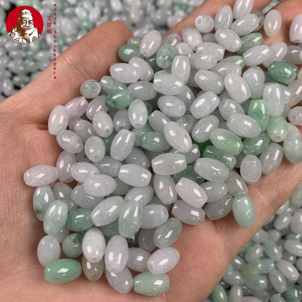 (10 pcs / harga) Batu giok alami, manik-manik panjang 6x9mm hijau kacang, aksesori DIY gelang