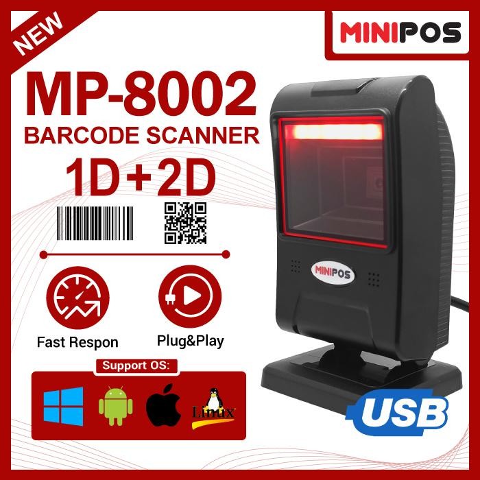 Barcode Scanner 1D 2D MINIPOS MP-8002 OMNI Auto Sleep Auto Trigger Auto Scan QRCode Kabel USB