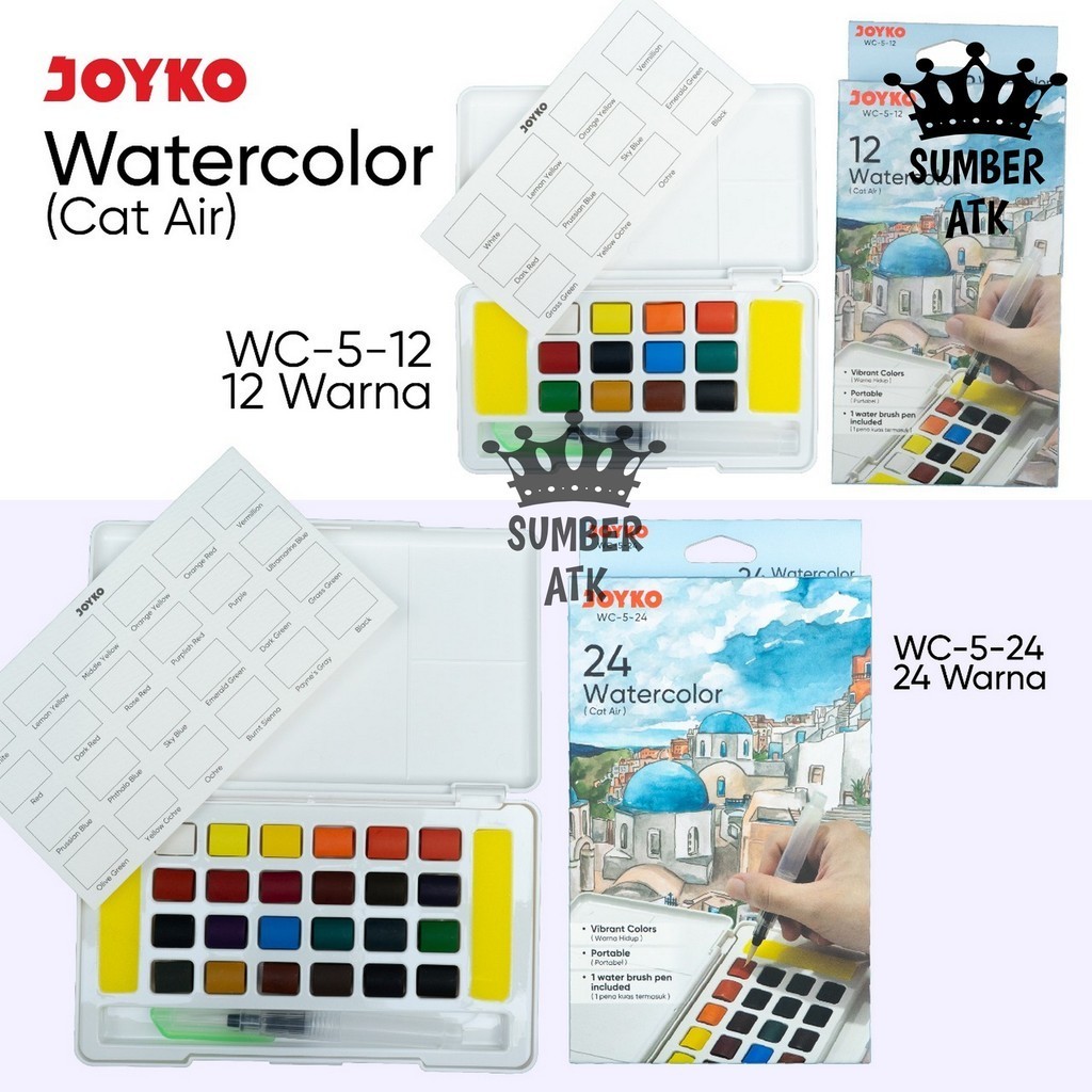 

Watercolor Cat Air Joyko WC-5-12 WC-5-24 12 & 24 Colors Warna Cat Air Premium joyko