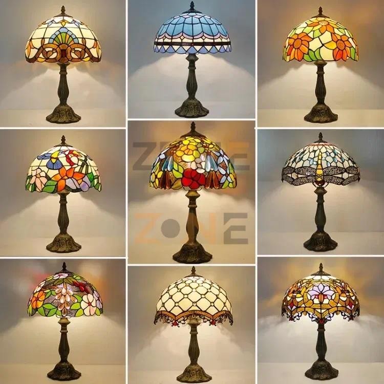 Lampu Meja Mozaik Turki Lampu Kaca Tiffany Model Retro Glass Tiffany Table Light Study Bar Hotel Bed
