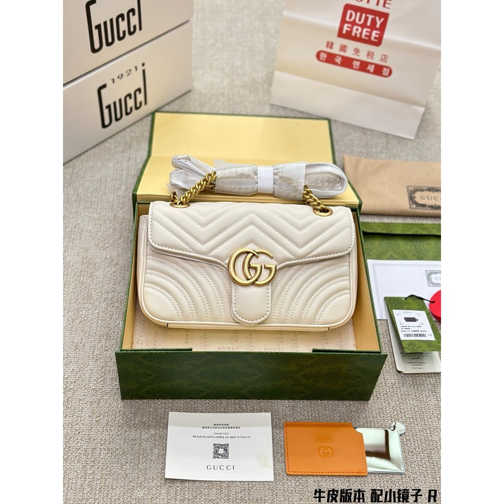 Marmont G GG MARMONT METALASE MEDIUM WHITE  SHOULDER BAG /Box + dust bag