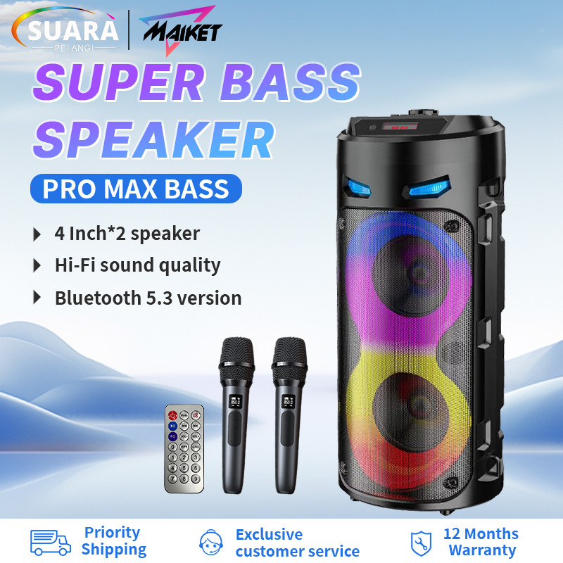 【PRO MAX BASS】MAIKET Speaker Bluetooth Karaoke Besar Super Bass with MIC Polytron Protable 8 Inch Wi