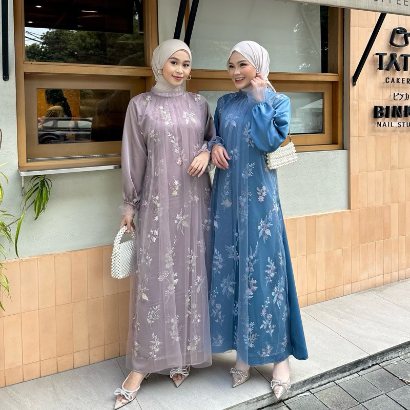 TERLARIS Dezhaf - Aruna Dress Satin / Dress Brukat / Dress Tile Garden / Dress Lebaran