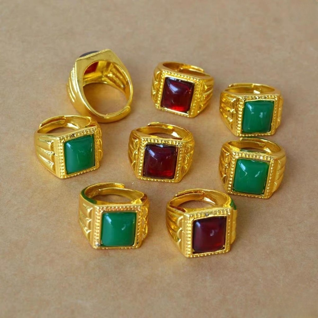 Perhiasan berlapis emas pria mendominasi dan cincin persegi kecil yang murah hati oval membuka perhi