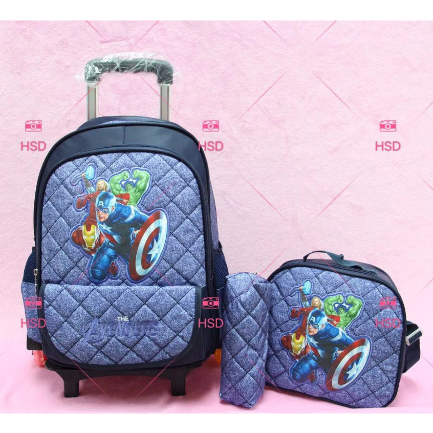 TARIMARSHOP Tas Ransel Anak Trolley Karakter Tas Troli Anak Sekolah Dorong Koper Tas Sekolah Troller